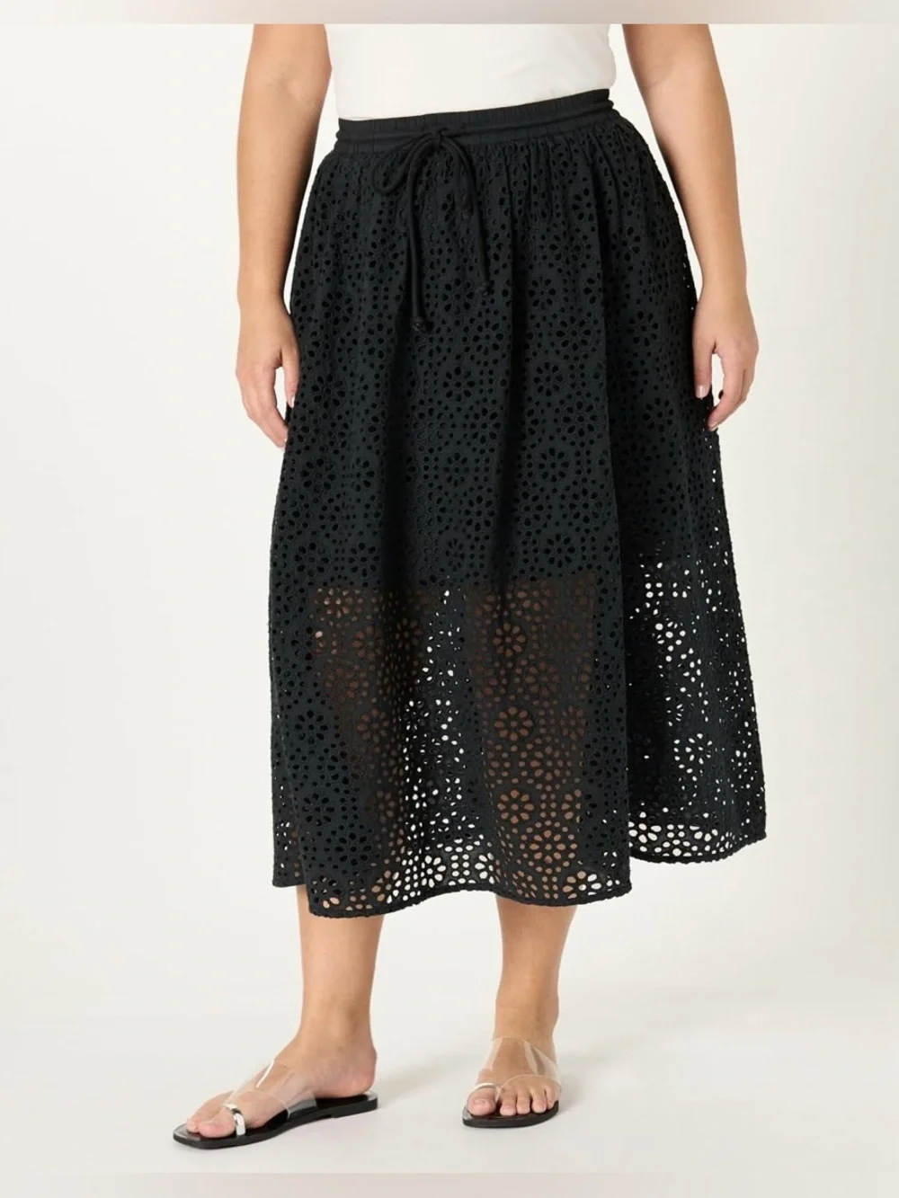 The Drop Black Eyelet Midi A-line Skirt SIZE XXL    *LIKE NEW*